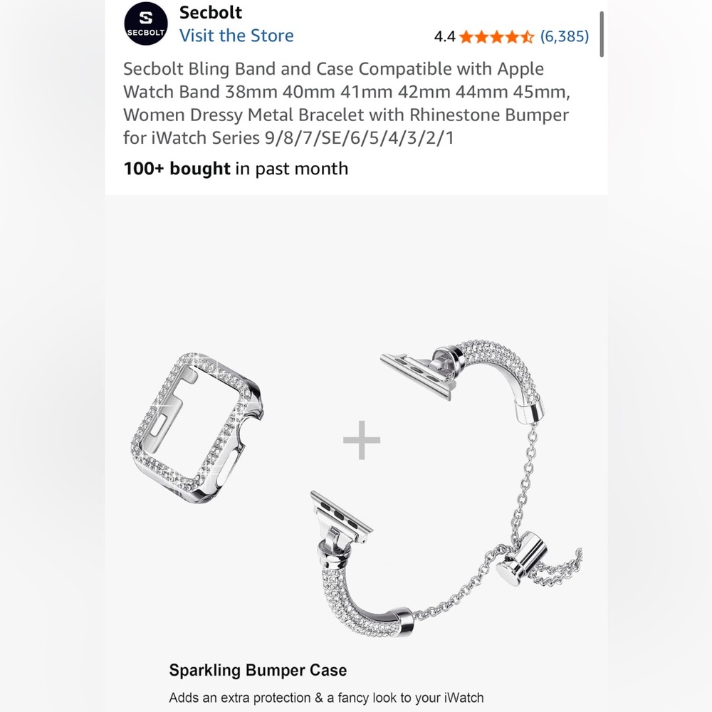 Secbolt | NWT Silver Rhinestone Apple Watch Band - Picture 2 of 6